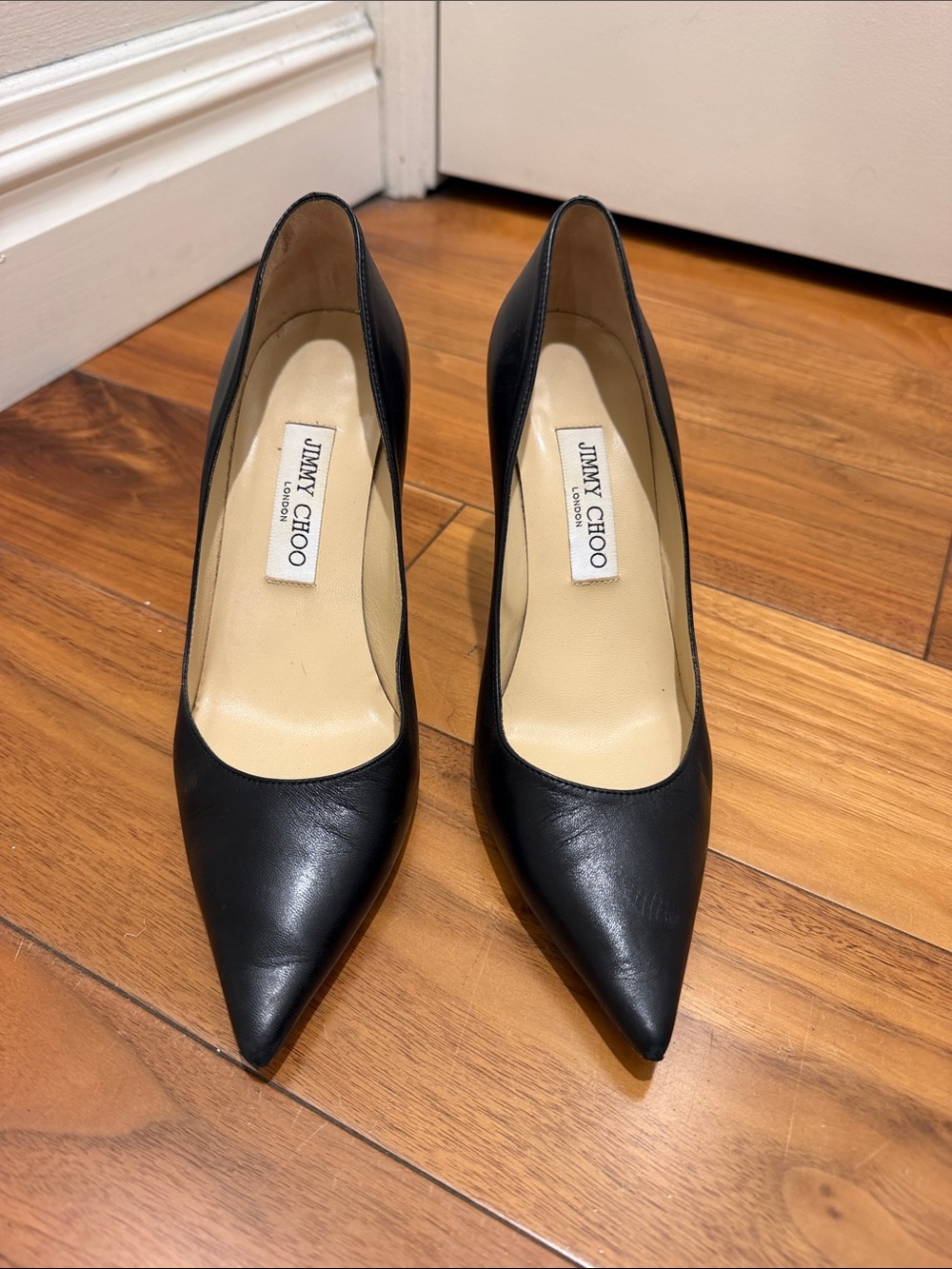Jimmy Choo Black Leather Pointed-Toe Pumps